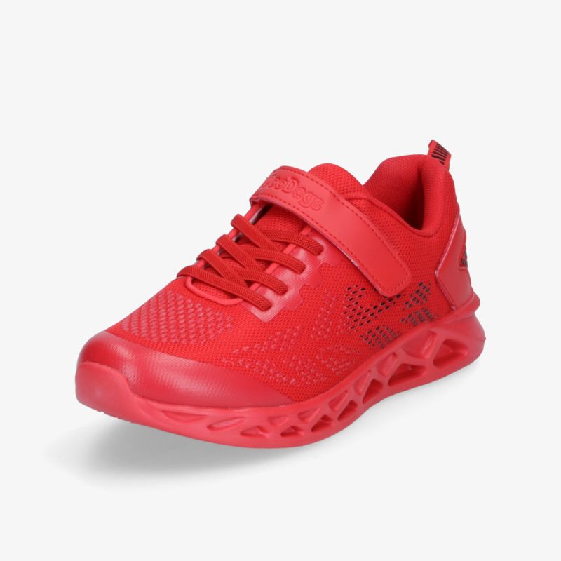 Roter sportlicher Sneaker mit atmungsaktivem Material, Schnürsenkel und Klettverschluss für sicheren Halt