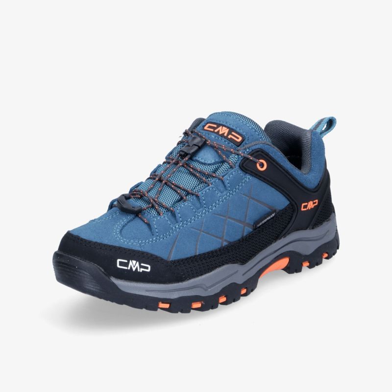 Blauer Outdoor-Wanderschuh mit robustem Design, atmungsaktiven Materialien und rutschfester Sohle.