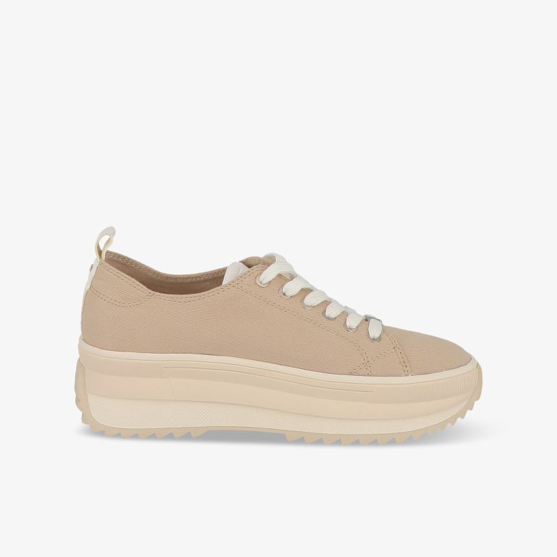 Beige Sneaker mit Plateau-Sohle, stilvoll und bequem. Perfekt für einen modernen, sportlichen Look.