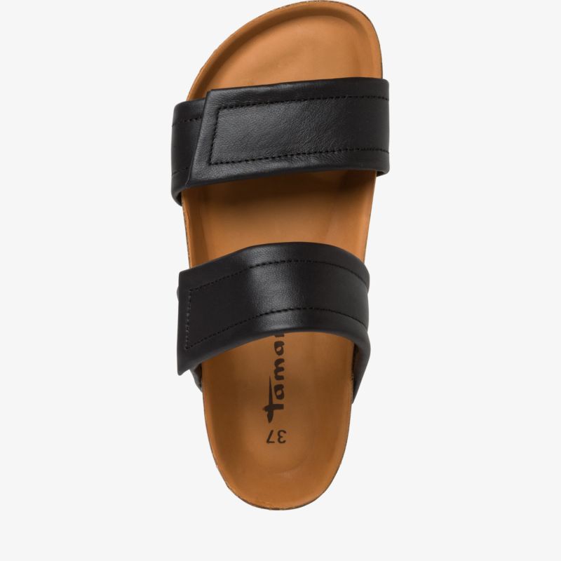 Bequeme schwarze Sandale mit verstellbaren Riemen in Lederoptik, ideal für den Sommer.