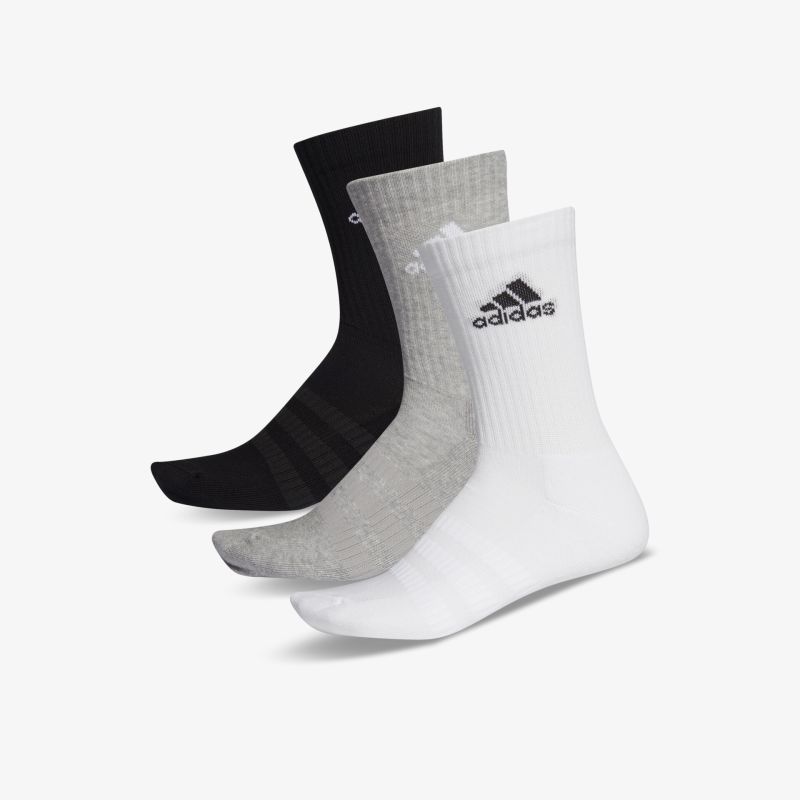 Set aus schwarzen, grauen und weißen Adidas-Socken, ideal für sportliche Aktivitäten und Freizeit.
