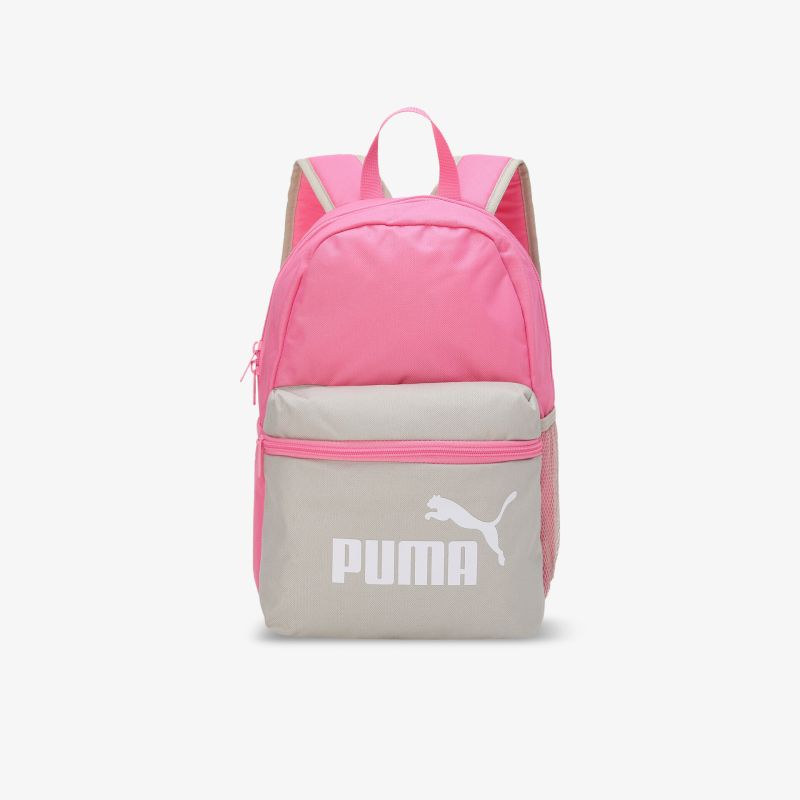 Geräumiger und robuster Puma Rucksack in rosa und grau mit gepolsterten Trägern und praktischer Außentasche