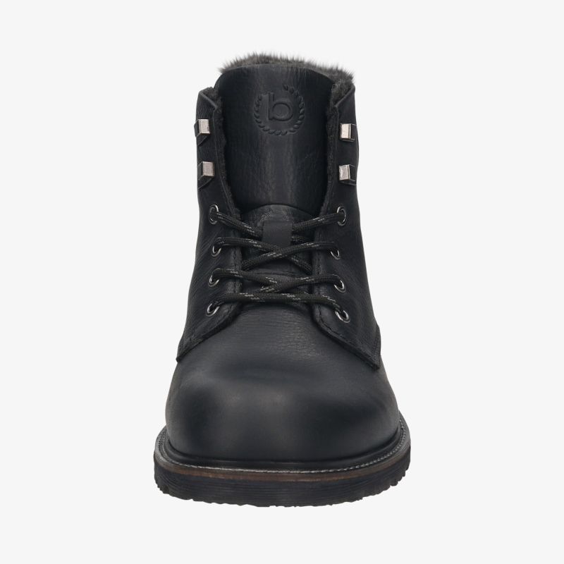 Robuster schwarzer Stiefel mit bequemer Passform und warmer Innenausstattung, rutschfeste Sohle und hochwertiger Schnürung