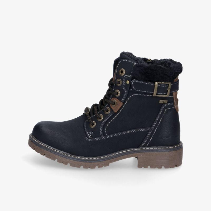 Schwarzer Winterstiefel mit warmem Innenfutter, robuster rutschfester Sohle und schnürbarem, verstellbarem Verschluss seitlich