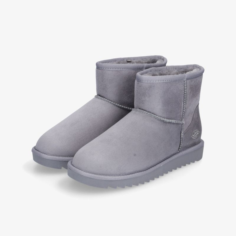 Graue Stiefeletten mit weichem Innenfutter und rutschfester Sohle, ideal für kalte Wintertage.
