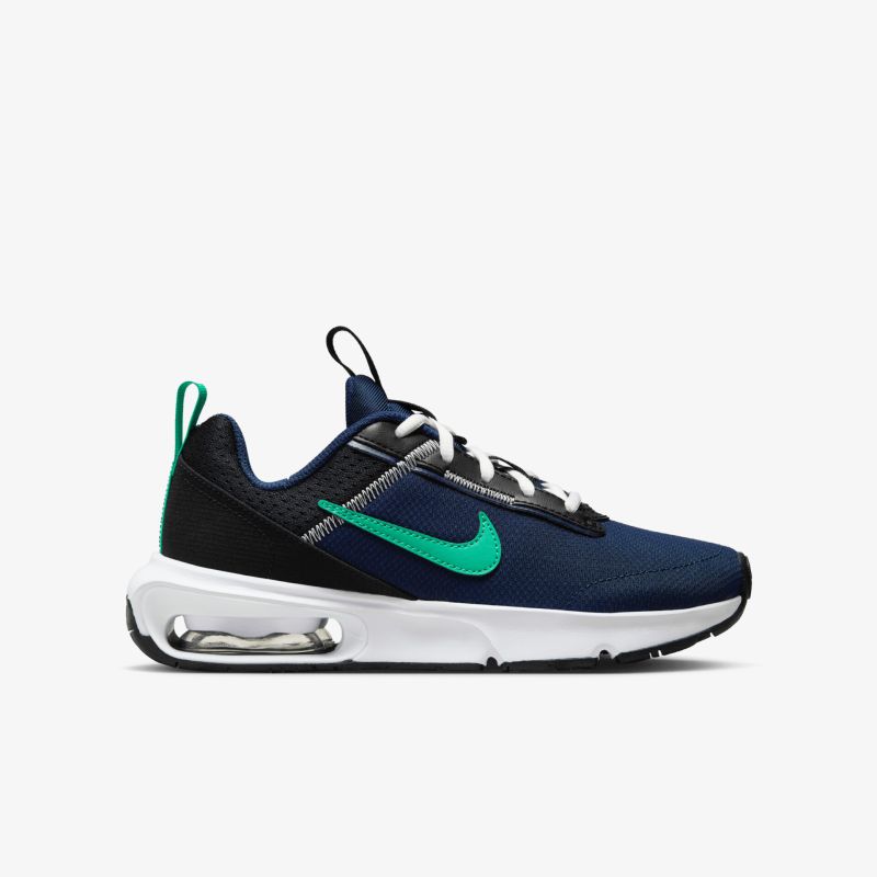 Moderner schwarzer Sneaker mit grüner Swoosh-Logo und sichtbarer Luftdämpfung für optimalen Tragekomfort