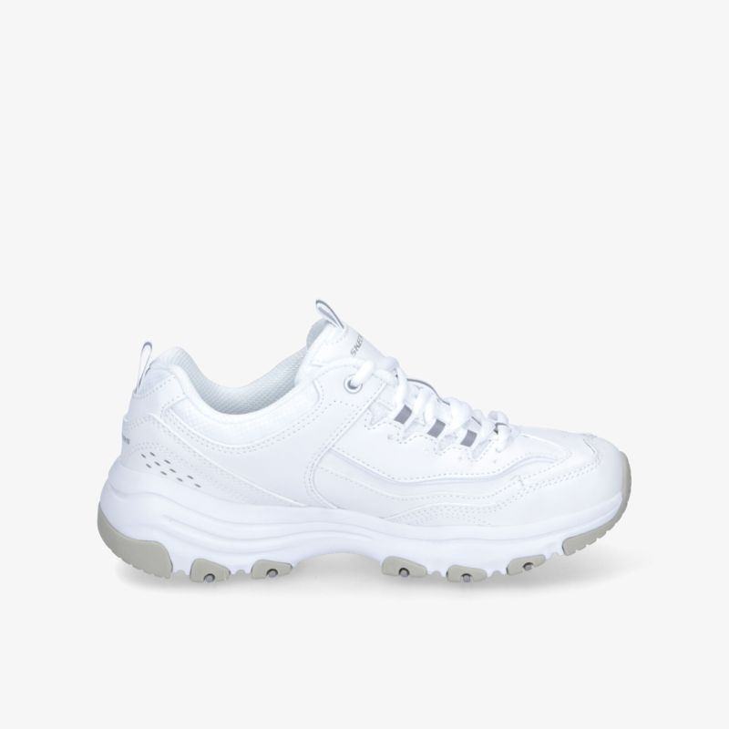 Moderner weißer Sneaker seitliche Ansicht, sportlich und bequem mit robuster, rutschfester Sohle