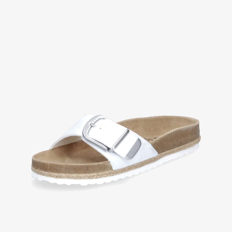 Elegante Metallic-Pantolette mit verstellbarem Riemen und weich gepolstertem Fußbett für hohen Tragekomfort