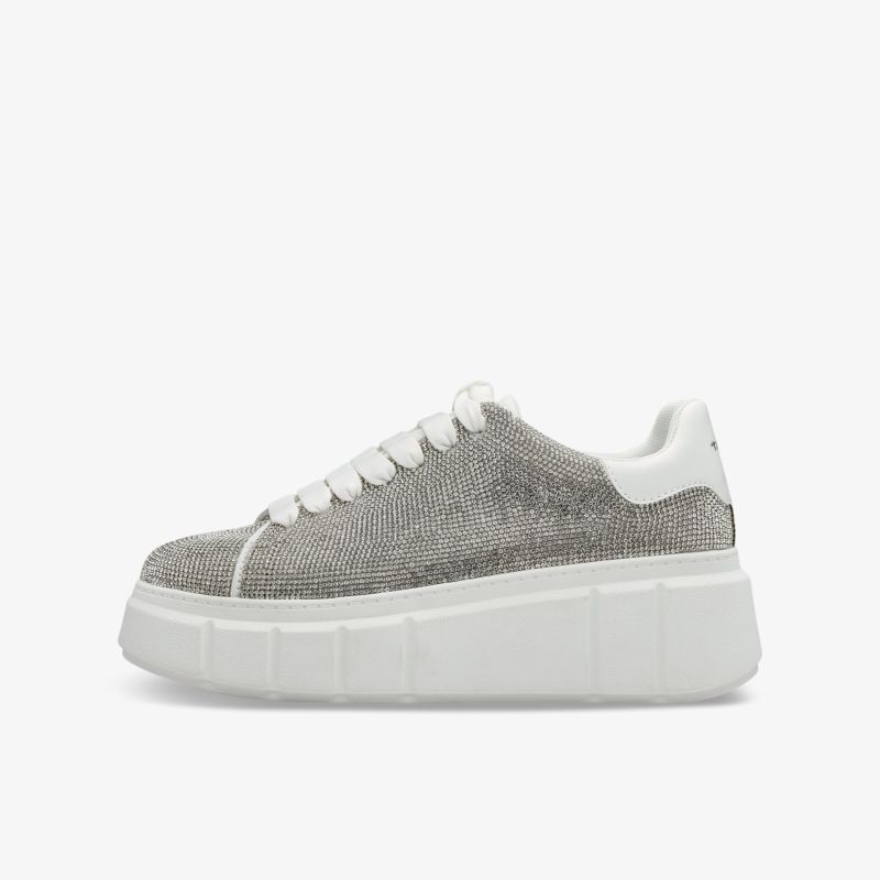 Grauer Sneaker mit dicker Plateau-Sohle und modernem, bequemem Design in seitlicher Ansicht