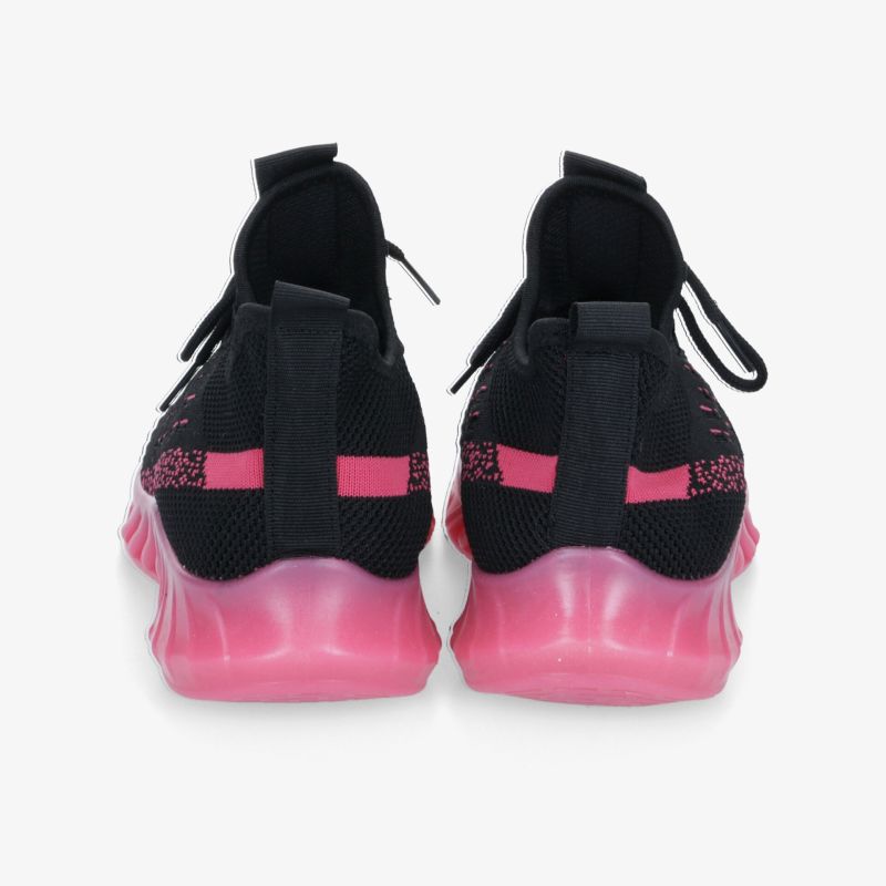 Moderne schwarze Sneaker mit rosa Sohle und sportlichem Design. Komfortabel und modisch.