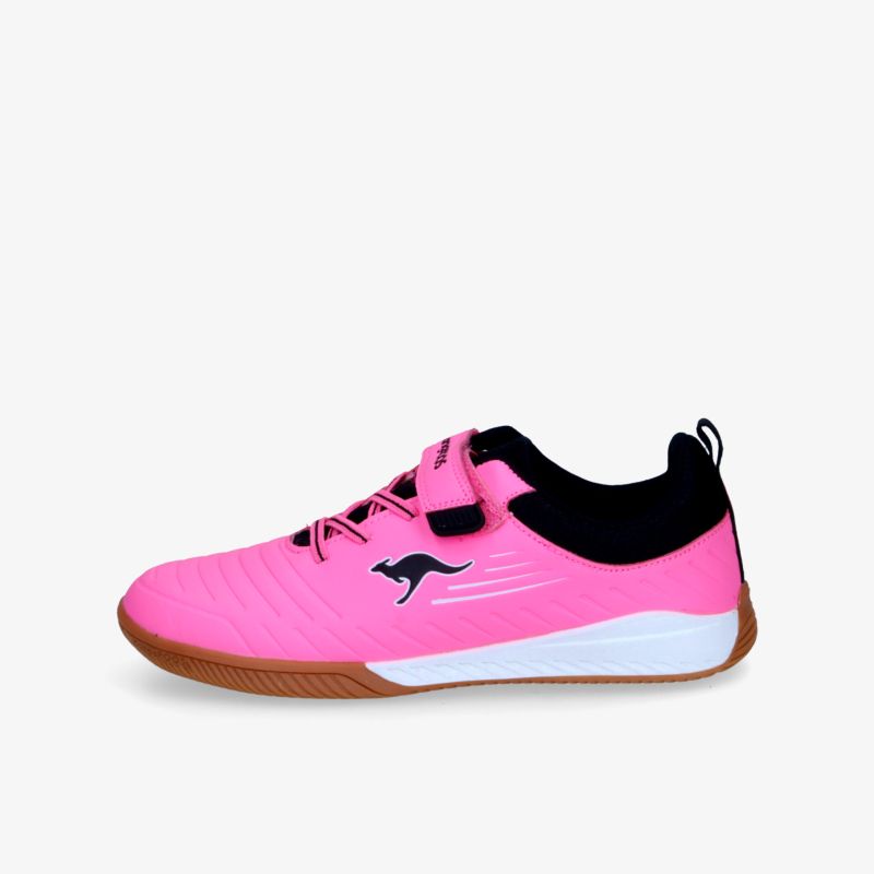 Leichter rosa Sportschuh mit atmungsaktivem Material, bequemer Passform und rutschfester Sohle, seitliche Ansicht