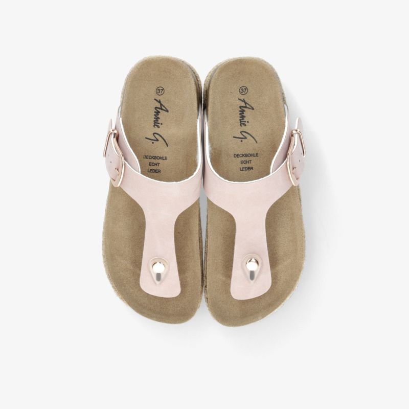 Bequeme, leichte rosafarbene Zehentrenner-Sandalen mit weichem Fußbett und verstellbarem Riemen als Paar