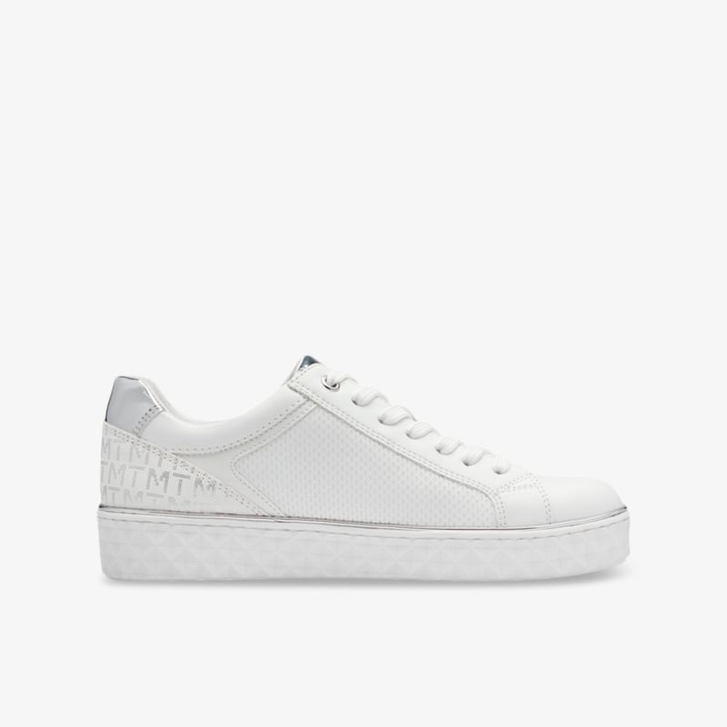Moderner weißer Sneaker in klarer Seitansicht mit schnürbar, bequem und stylisch für Alltag und Freizeit