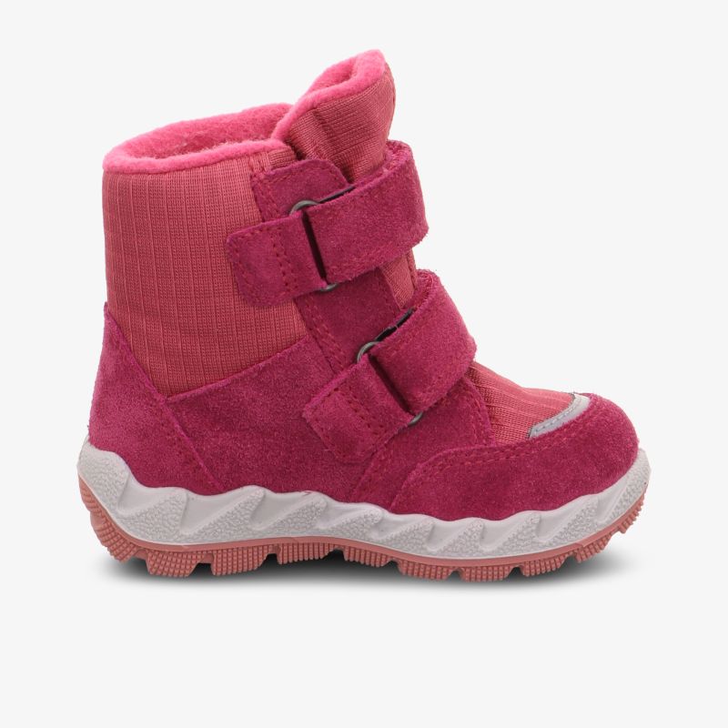 Warmer, robuster Winterstiefel in Pink mit rutschfester Sohle und praktischem Klettverschluss.