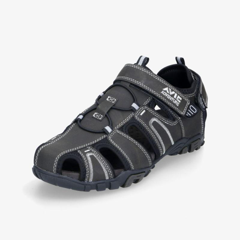 Sportliche schwarze Outdoor-Sandale mit robustem und verstellbarem Design, rutschfester Sohle und hoher Bequemlichkeit