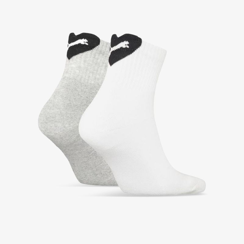 2er Pack hochwertige Puma Sportsocken in Grau und Weiß, atmungsaktiv und komfortabel mit elastischem Bund