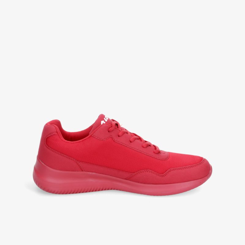 Roter Sportschuh seitliche Ansicht mit leichter, dämpfender Sohle und atmungsaktivem Obermaterial