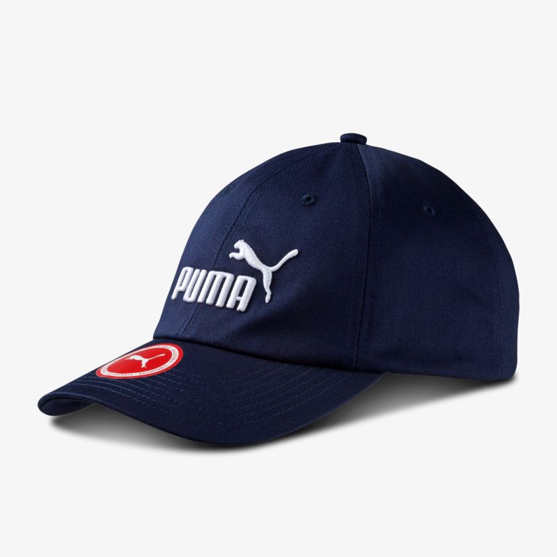 Modische dunkelblaue Kappe von Puma mit großem Logo, ideal für Sport und Freizeit.