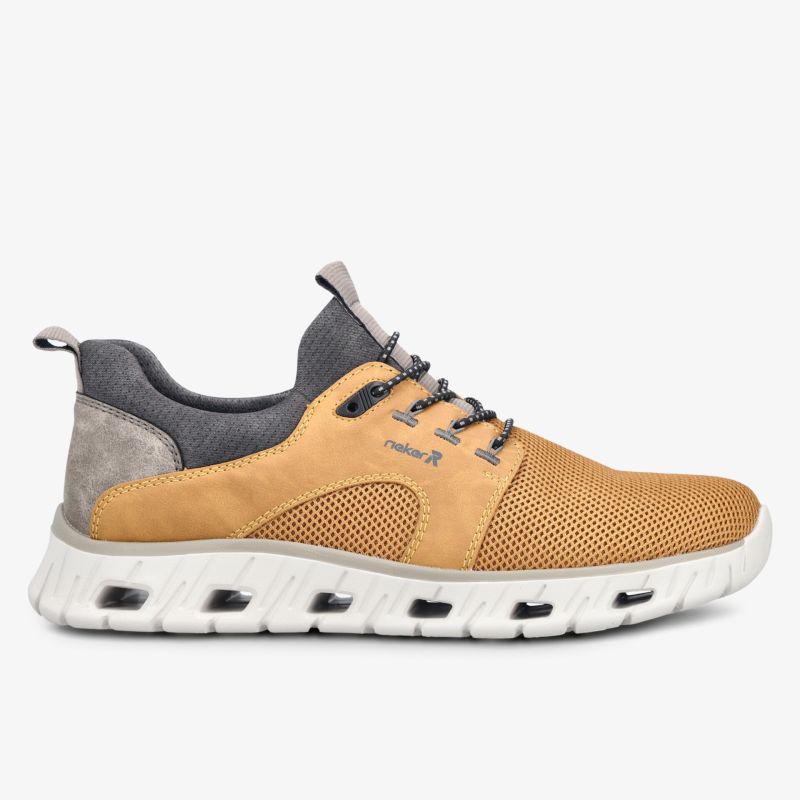 leichter und atmungsaktiver Sneaker mit flexibler weißer Sohle und robustem mehrfarbigem Obermaterial