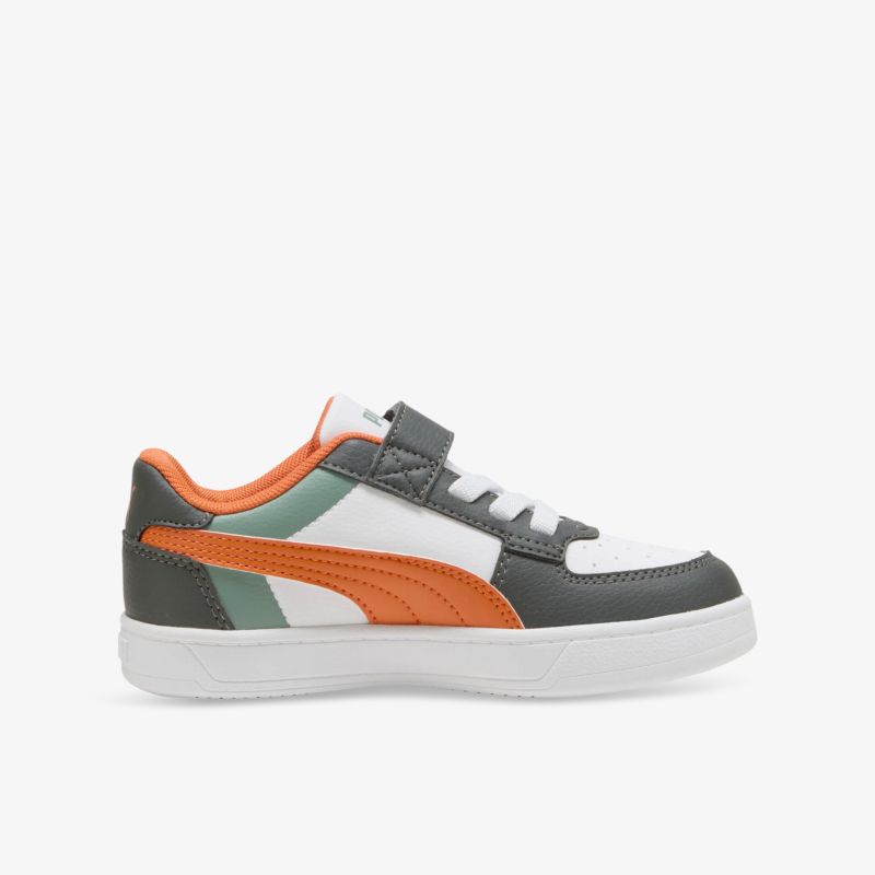 Sportlicher Sneaker in Grau und Orange mit komfortabler Passform und robuster, rutschfester Sohle seitlich dargestellt