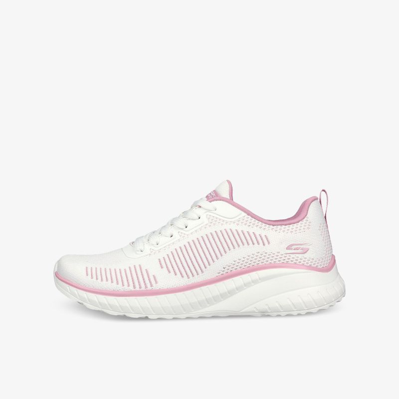 Leichter weiß-rosa Sportschuh mit atmungsaktivem Material und bequemer Passform.