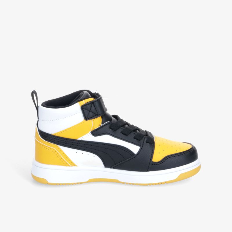Moderner High-Top Sneaker in Gelb, Schwarz und Weiß mit schnürbarer Front und robuster Sohle