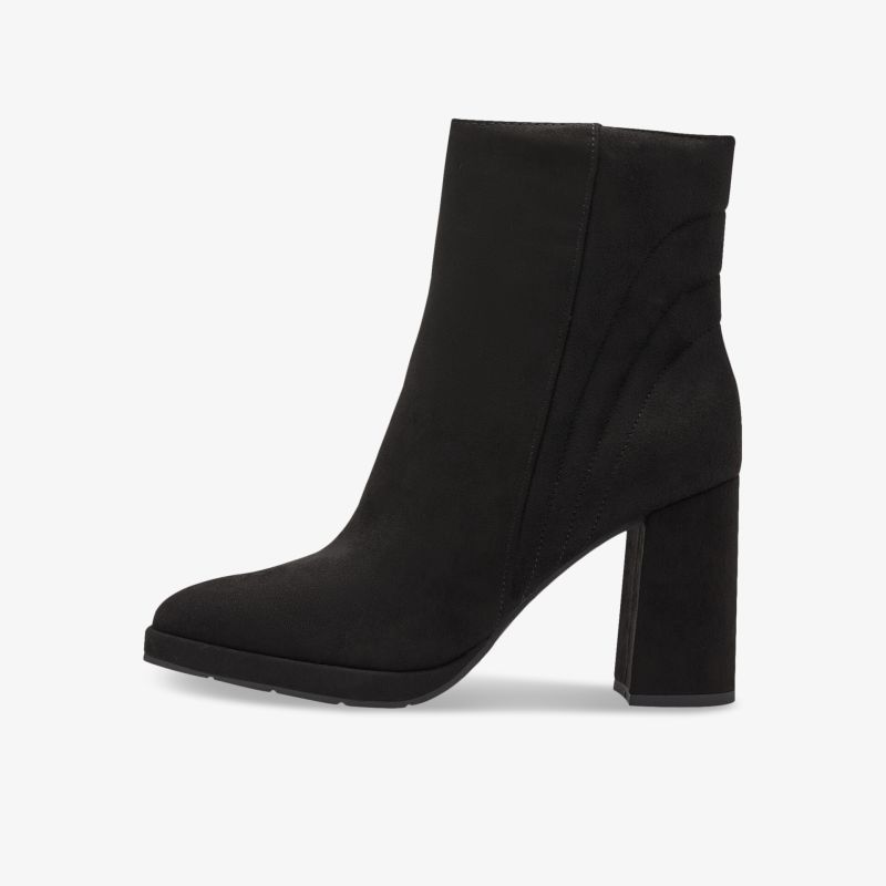 Elegante schwarze Stiefelette mit hohem Blockabsatz für stilsichere Auftritte und optimalem Tragekomfort.