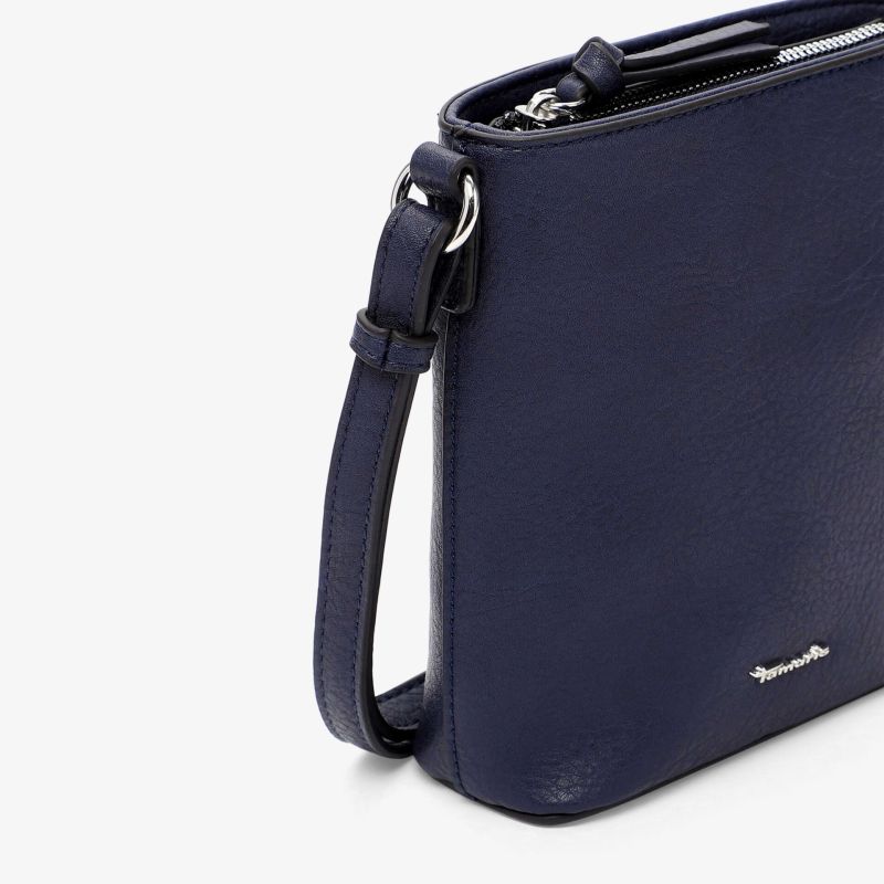 Elegante dunkelblaue Leder-Umhängetasche mit schlankem Design und verstellbarem Riemen