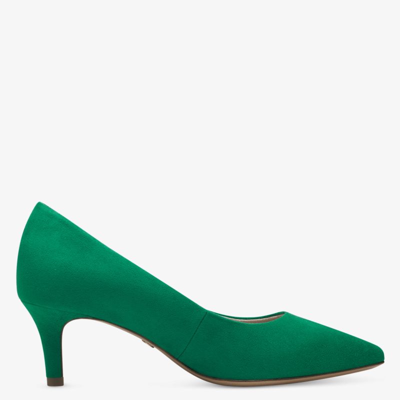 Elegante grüne Kitten Heels mit spitzem Zeh, ideal für stilvolle Auftritte und höchsten Tragekomfort.