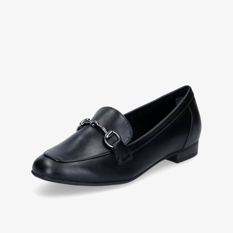 Eleganter schwarzer Loafer mit Metallelement, ideal für stilvolle Anlässe und bequemen Alltag