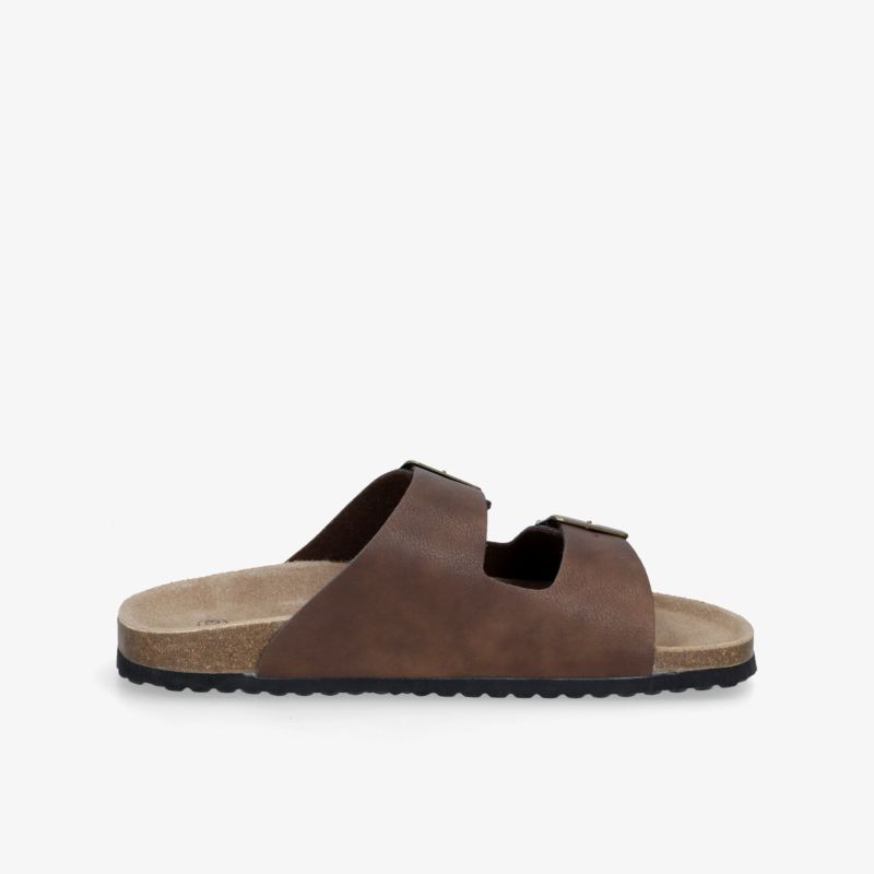 Hochwertige braune Sandale mit verstellbaren Riemen und bequemer Sohle in klassischem Design, seitlich abgebildet