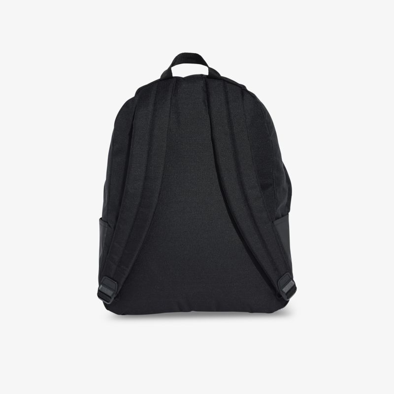 Schwarzer Rucksack mit gepolsterten Trägern und großem Stauraum, ideal für Alltag und Arbeit