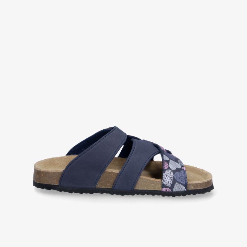 Bequeme dunkelblaue Sandale mit floralem Muster, offener Riemen, gepolstertes Fußbett für optimalen Komfort