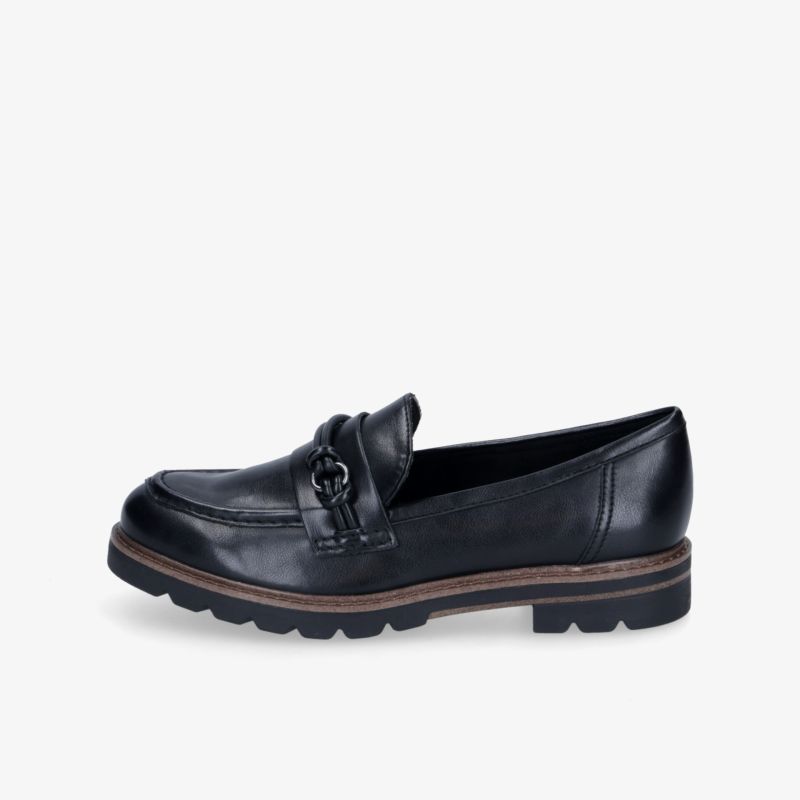 Eleganter schwarzer Loafer seitlich aufgenommen mit komfortabler Sohle und hochwertigem Leder für vielseitigen Einsatz