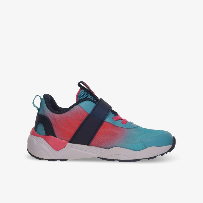 Moderner Sneaker in Blau und Rot, komfortabel mit Klettverschluss und rutschfester Sohle, ideal für Freizeitaktivitäten.