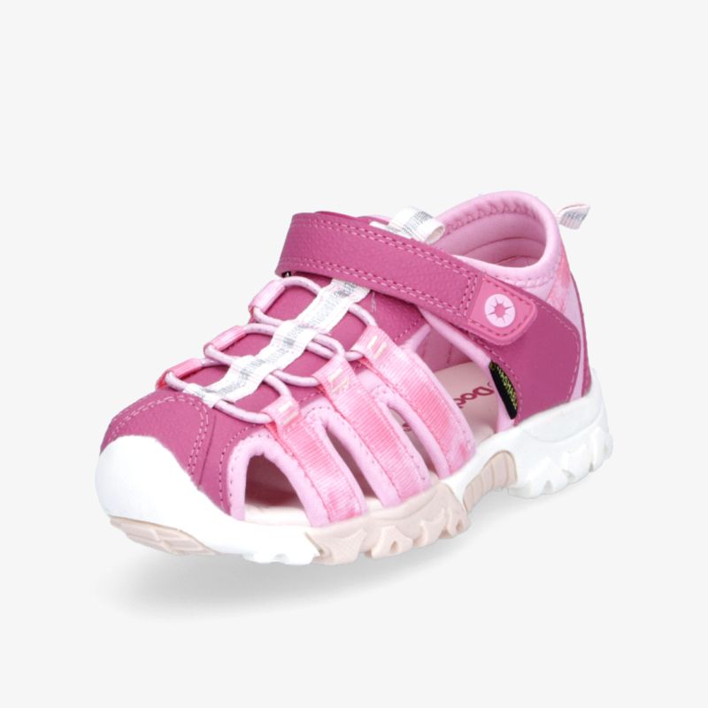 Sportliche pinke Kindersandale mit flexiblem Verschluss, atmungsaktivem Design und rutschfester Sohle
