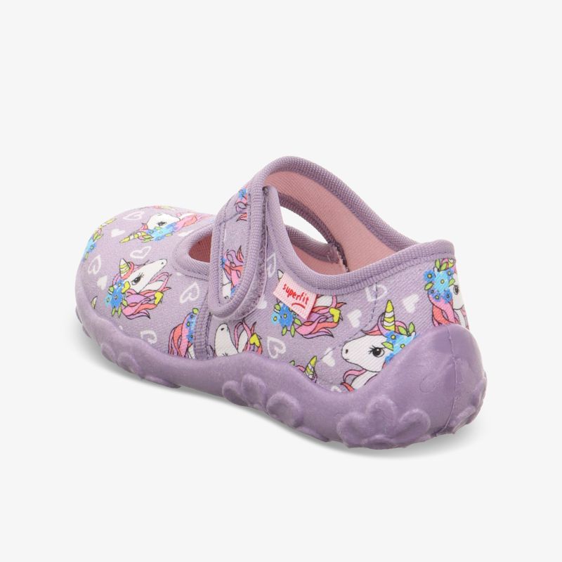 Leichter lila Kinderschuh mit buntem Einhorn-Motiv und praktischem Klettverschluss für sicheren Halt