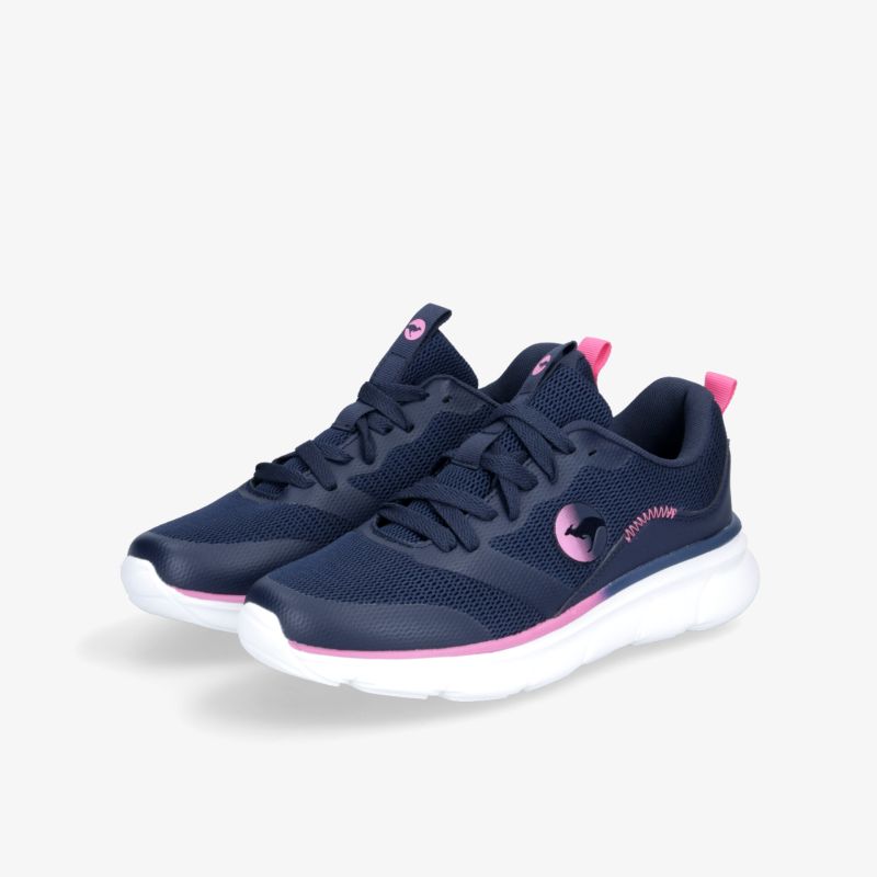 Modische dunkelblaue Sneakers mit weißer Sohle und pinken Akzenten für optimalen Tragekomfort und Stil.
