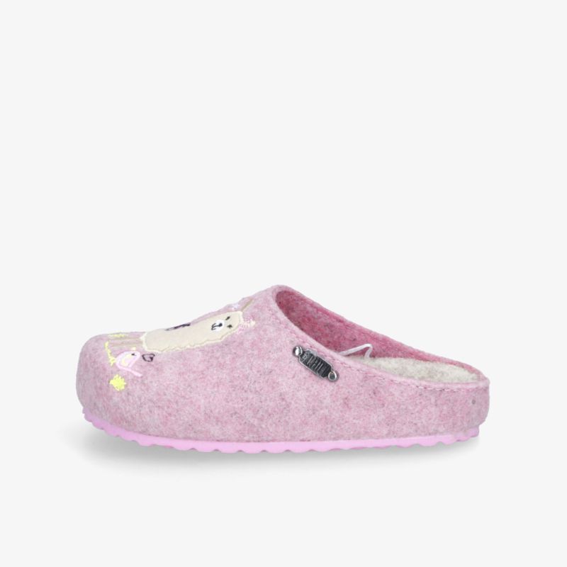Weicher lila Filz-Hausschuh mit gemütlichem Innenfutter und praktischem Slip-on-Design, detailreich verziert