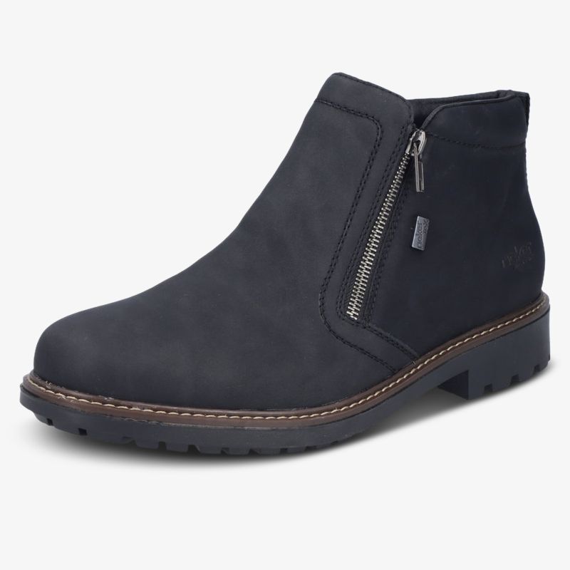 Komfortabler schwarzer Stiefel mit Reißverschluss und robuster Profilsohle für vielseitigen Einsatz