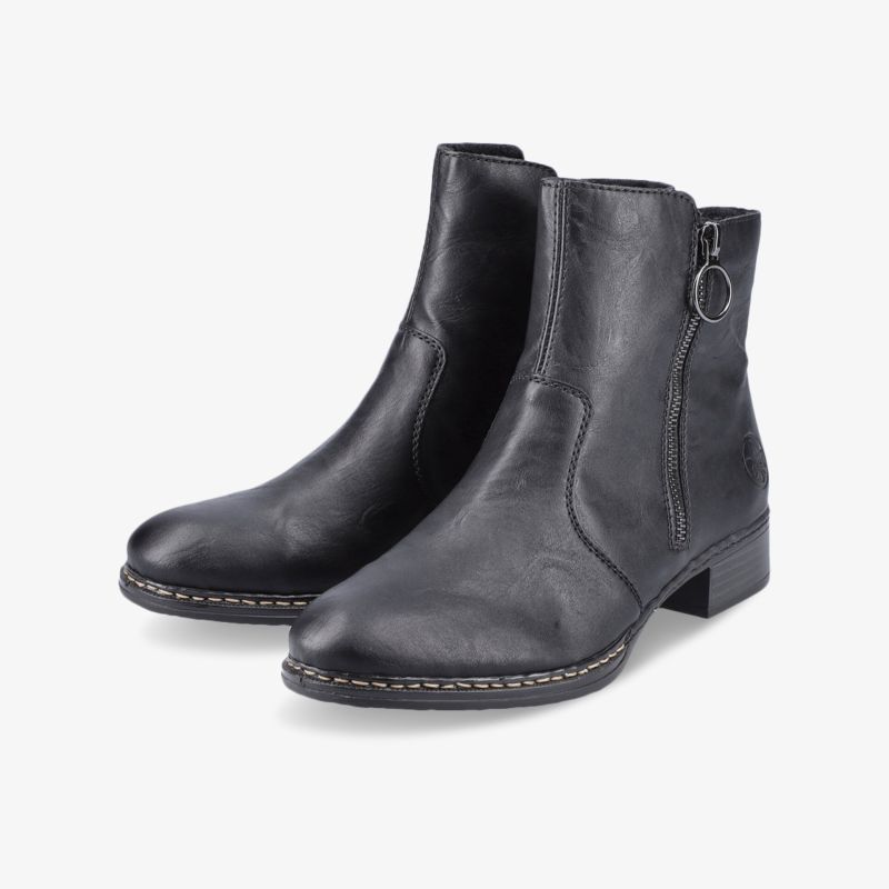 Elegante schwarze Stiefeletten mit Reißverschluss und rundem Zehenbereich, ideal für modischen Komfort.