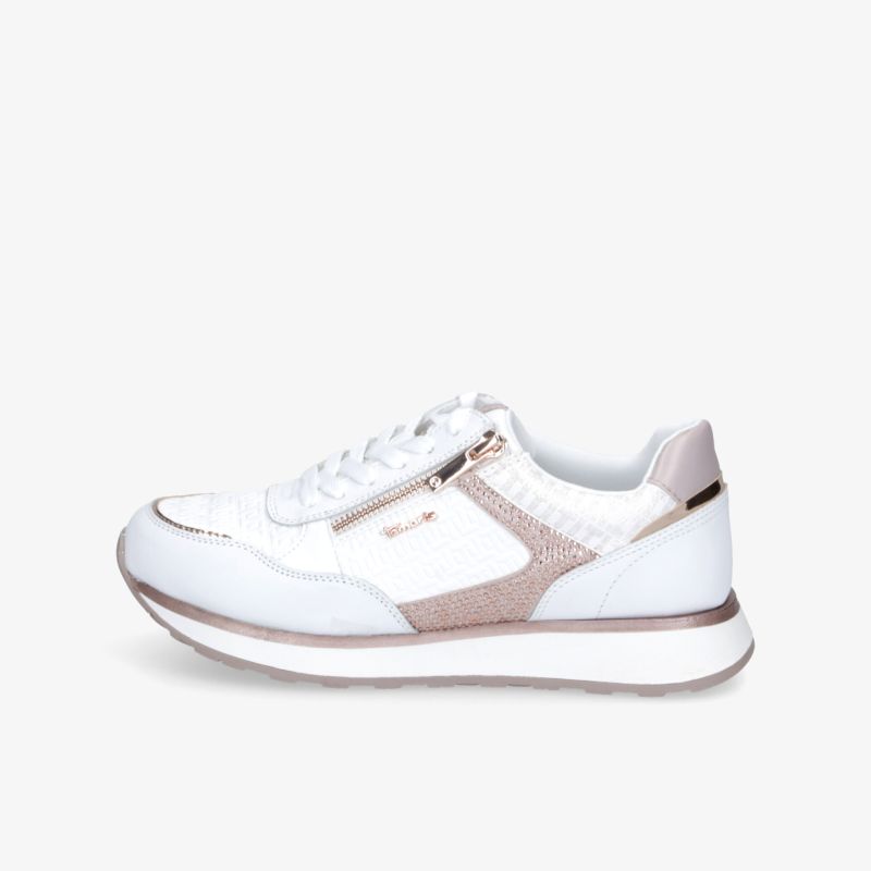 Weißer Sneaker seitliche Ansicht mit praktischem Reißverschluss und sportlichem, bequemen Design