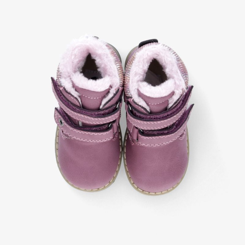 Warme lila Kinder-Winterstiefel mit weichem Futter und robustem Klettverschluss, ideal für kaltes Wetter