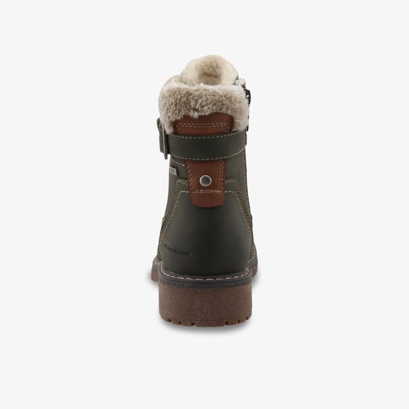 Rückansicht robuster Winterstiefel mit extra warmem Fellfutter und schnallenverschluss, rutschfest und bequem
