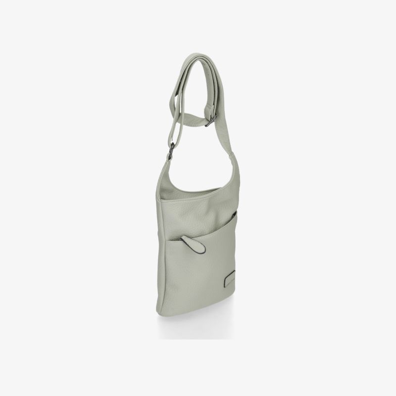 Elegante graue Umhängetasche aus Leder mit modernem, kompaktem Design und praktischen Außentaschen