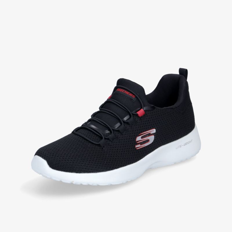 Moderner schwarzer Sneaker mit weißer Sohle und rotem Akzent, ideal für sportlichen Alltag.