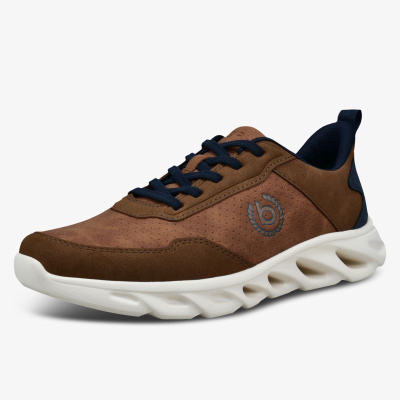 Moderner brauner Sneaker mit innovativer weißer Sohle und schwarzer Schnürung, idealer Komfortschuh