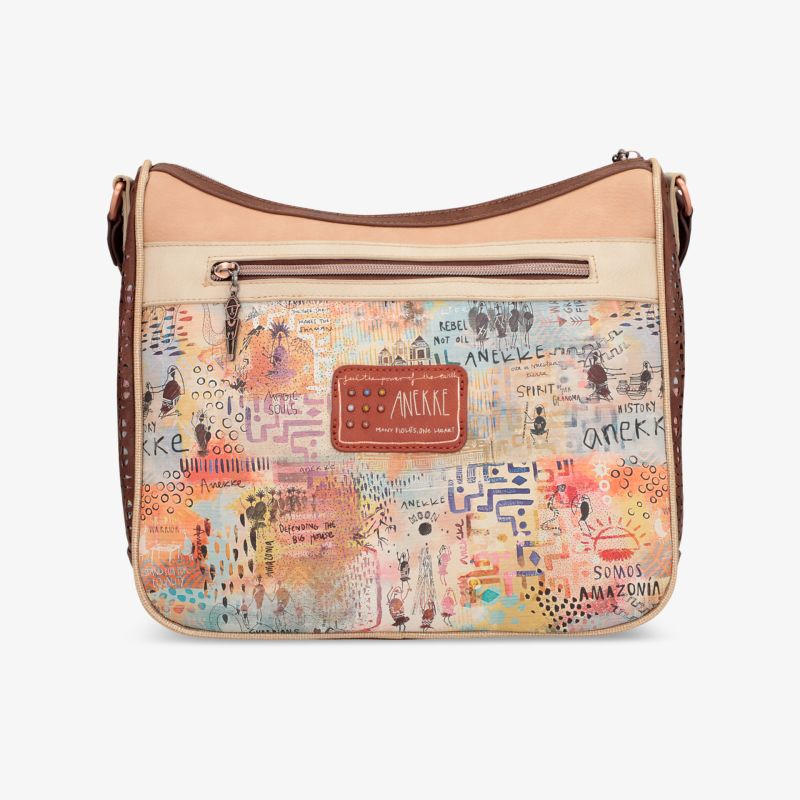 Trendige bedruckte Schultertasche mit urbanem Design, praktischem Reißverschluss und elegantem Vintage-Look.