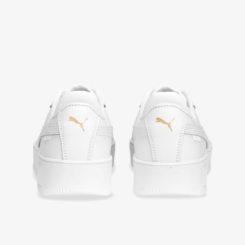 Weiße Sneakers in Lederoptik mit goldenen Elementen, sportlich und komfortabel für jeden Anlass.