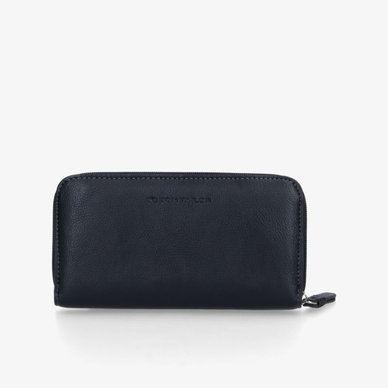 Schwarze Leder-Geldbörse mit Reißverschluss, schlichtes und praktisches Design, kompakt und robust